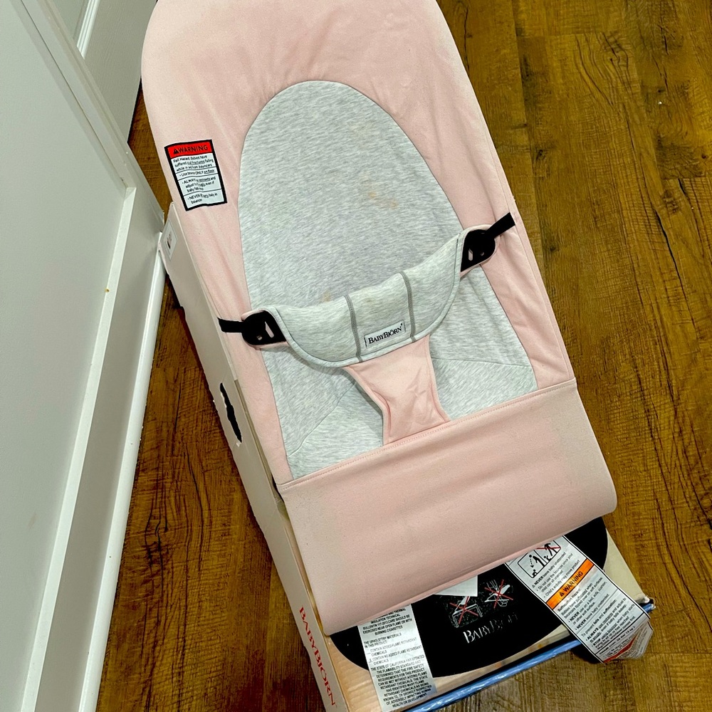Gently used with box Baby Bjorn pink bouncer